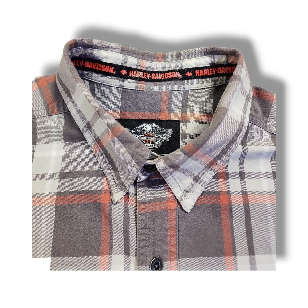 Harley Davidson Motorclothes Grey/Orange Plaid Button Down Long Sleeve Men's 2XL - Picture 8 of 16